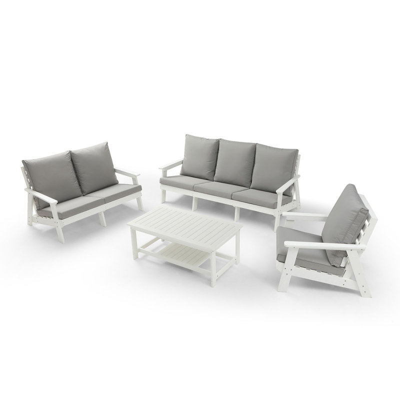 Hips Loveseat With Cushion, Wood Grain Outdoor Garden Outdoor Sofa Patio Sofa, Gray Cushion/Light Gray Frame