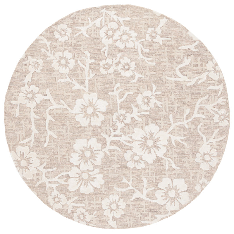 Dhiren Hand Tufted Wool/Viscose/Cotton Floral Rug in Ivory/Beige, Round 6'