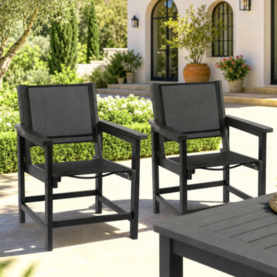 All-Weather HDPE Patio Dining Chairs with Wood Texture Finish,premium comfortable textilene fabric