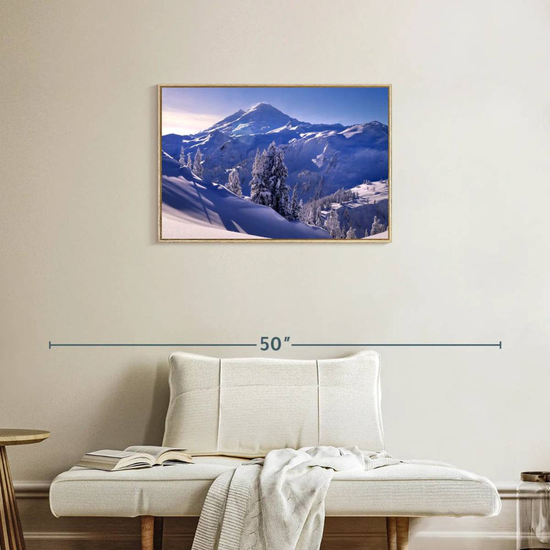 Soleil d'hiver du mont Baker, Cadre flottant en bois naturel, 31 po x 21 po