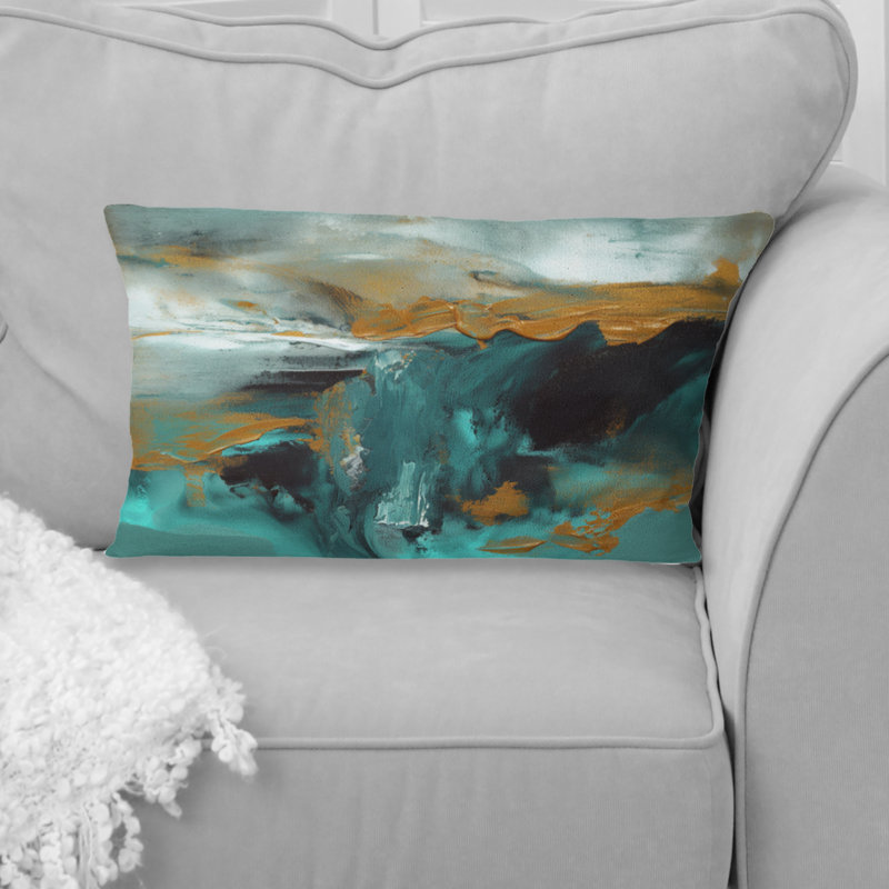 Teal Balance III - Coussin décoratif avec peinture abstraite