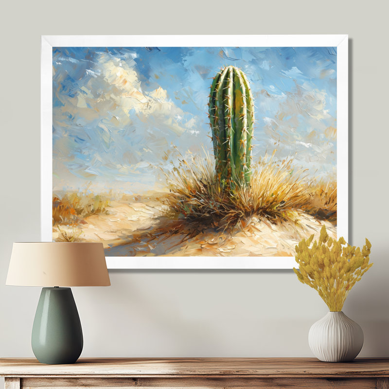 Minimalisme cactus par les dunes II - art mural cactus, Cadre simple, H 24 po x l 32 po, Blanc