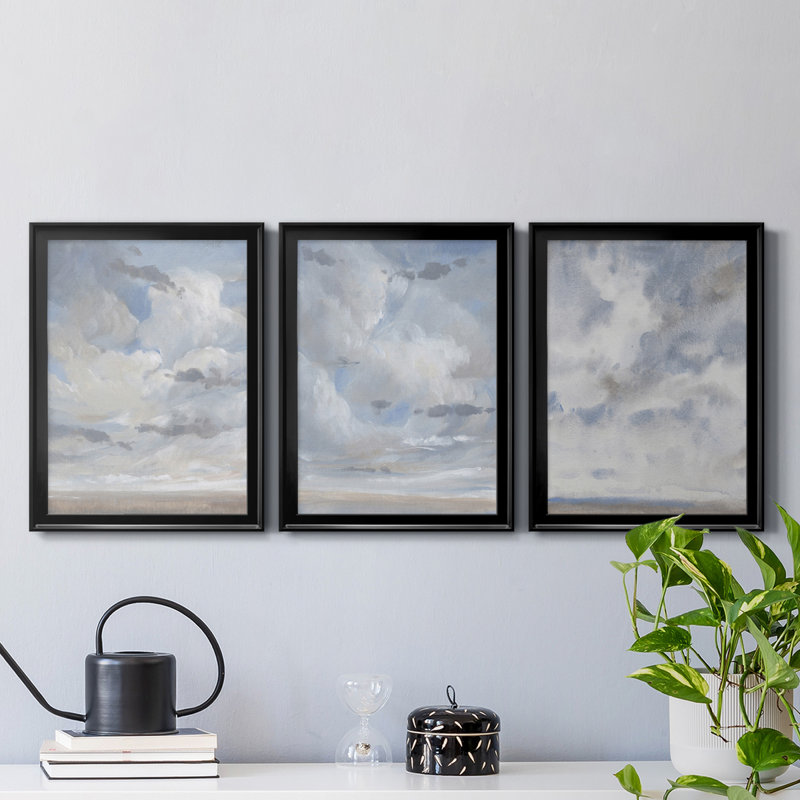 Bleu ciel I, reproduction encadrée de qualité supérieure - prête à être accrochée, H 30,5 po x l 67,5 po x P 1 po, Cadre noir