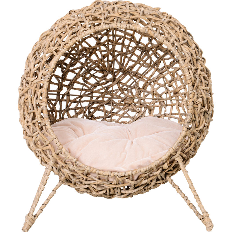 Maison de chat beige, surélevée et tissée pour un lit pour animal de compagnie détendu, réconfortant