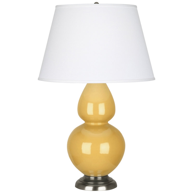 Double Gourd Table Lamp, White , Sunset Yellow Glazed Ceramic/Antique Silver