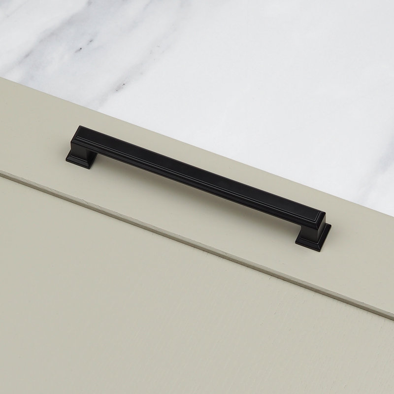 Matt Black Square Detailed D-Bar Handle & Coordinating Knob, 160mm Handle