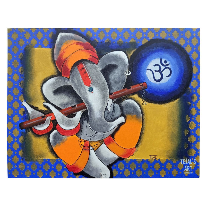 Lord Ganesha jouant de la flûte dans la peinture | Acrylique sur toile | Par Tejal Modi