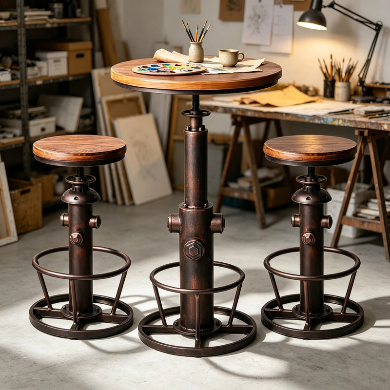 Jermeshia 2 - Person Pine Pedestal Dining Set, Copper, Copper/Brown