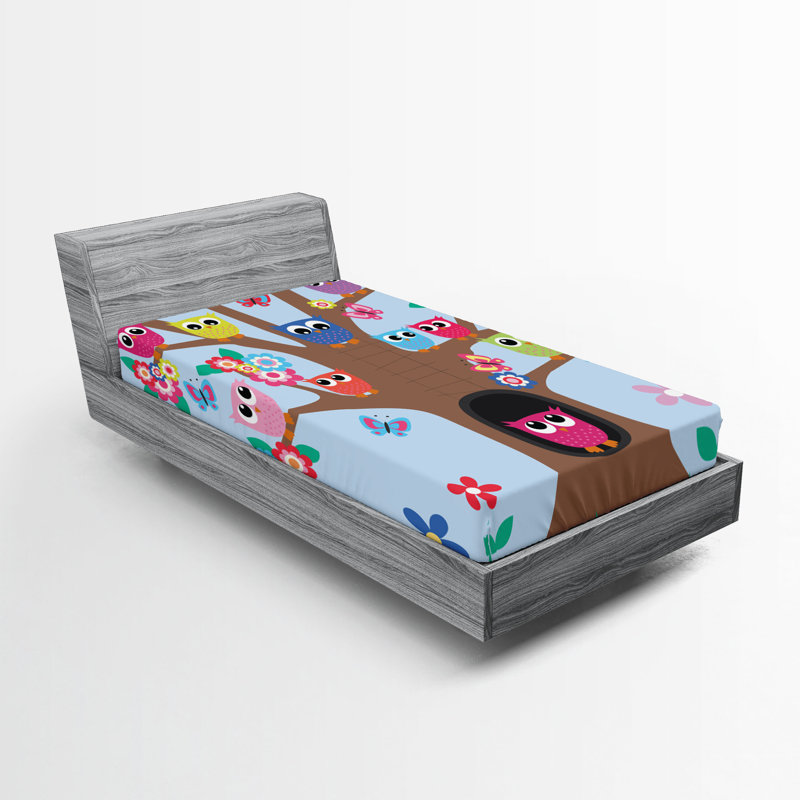 Multicolore draps-hiboux Ambesonne, Ensemble de draps pour taille de lit simple TG