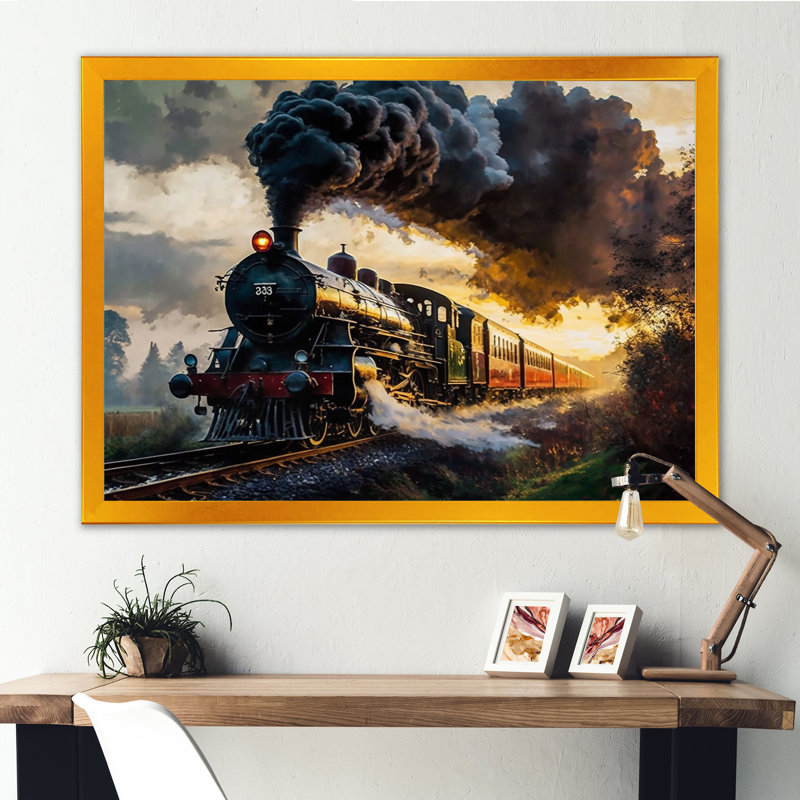 Vieux train aux États-Unis - train, art mural, L 20 po x H 12 po x P 1 po, Cadre doré simple