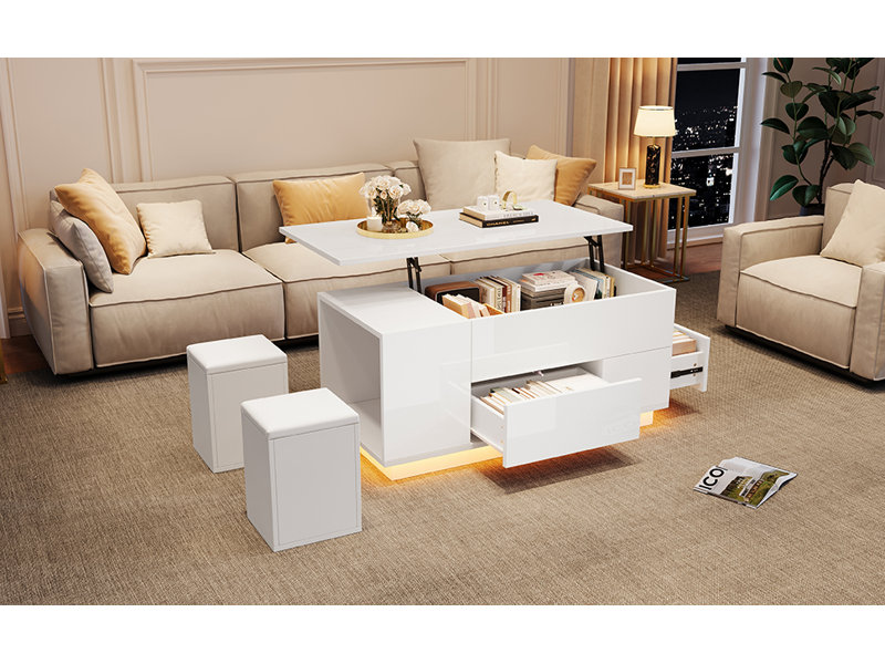 Table basse à plateau relevable Aroa, Blanc