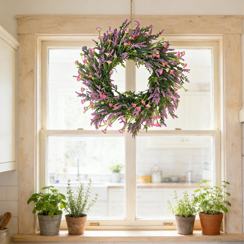 Guirlande 19,7 po avec porte de fleurs artificielles non desséchées et lavande rose