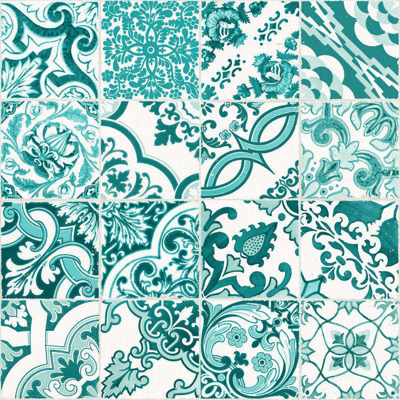 Rouleau de papier peint L 33 pi x l 20,5 po, Turquoise / blanc