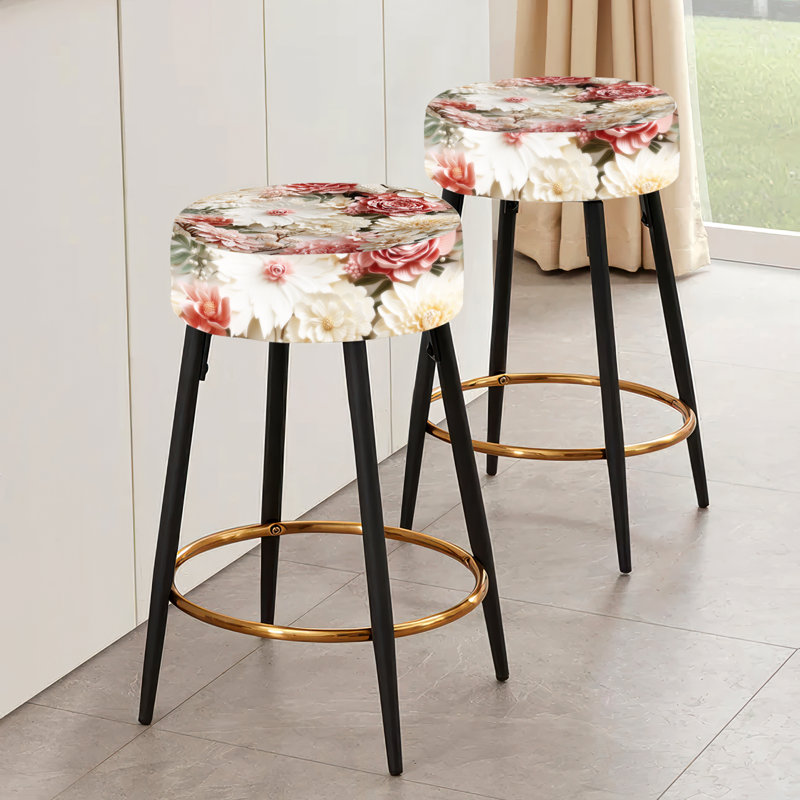 Ensemble de 2 tabourets de bar roses et blancs à dentelle romantique