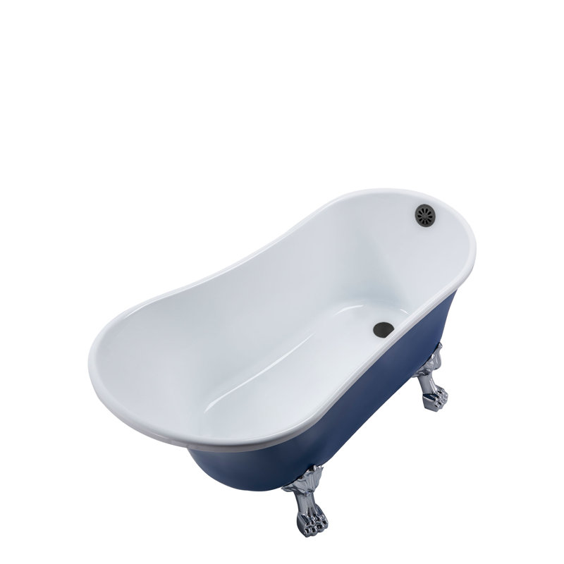 55" Streamline Clawfoot Soaking Acrylic Bathtub With Drain, Clawfeet, and Bamboo Tray, Polished Chrome, Polished Chrome