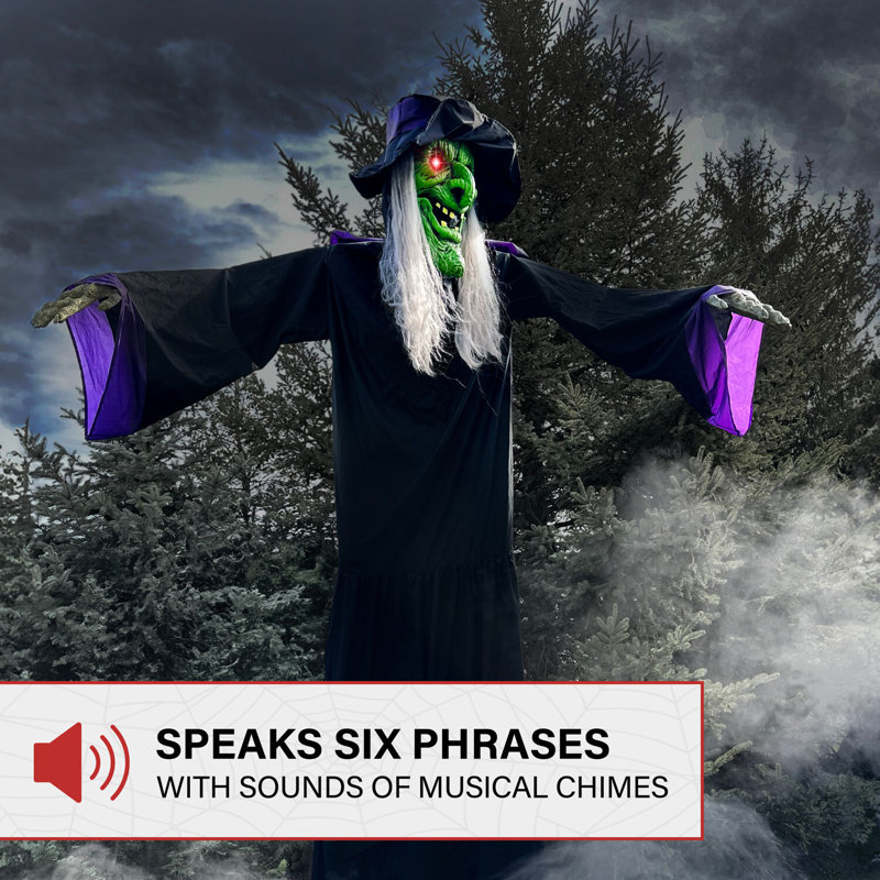 Life-Size Green and Black Polyester Animated Witch Statue