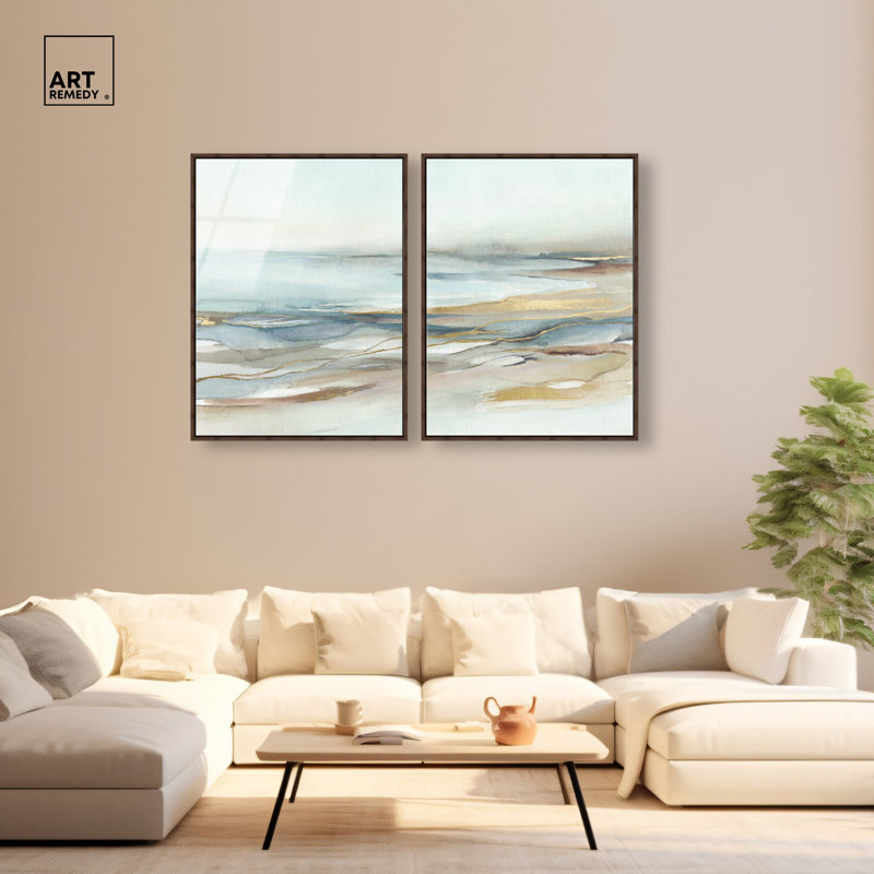 Entre deux rives - Ira Colmeva, grand ensemble de 2 reproductions sur acrylique encadrées par Art Remedy, cadre en noyer, 30 x 40