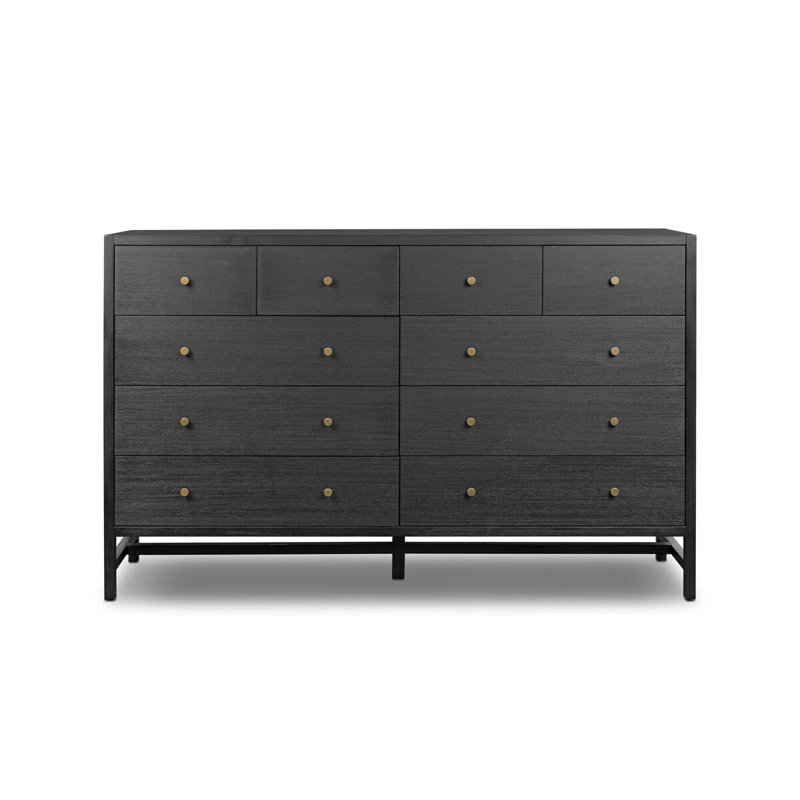 Soline 10 Drawer Dresser, Brushed Black Acacia Solid