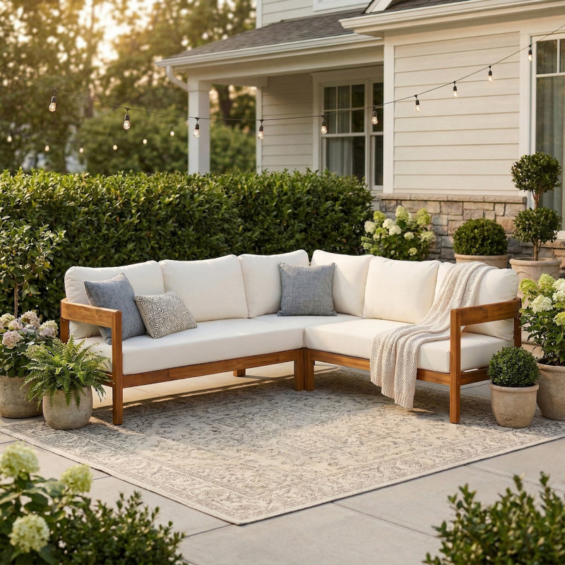 Solid Wood All Weather Patio Furniture Set, Outdoor Patio Conversation Sectional Sofa Set With Cushions and Backpack for Backyard, Garden