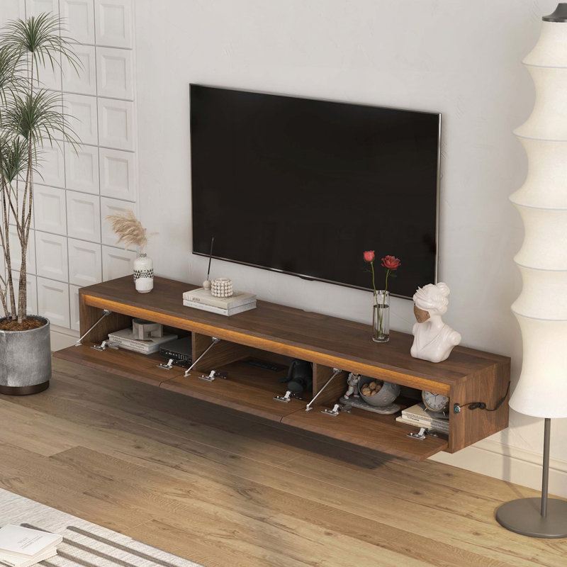 Meuble télé flottant avec lumières DEL et prise de courant