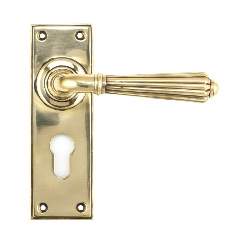 Hinton Lock Door Handle Kit, Aged Brass