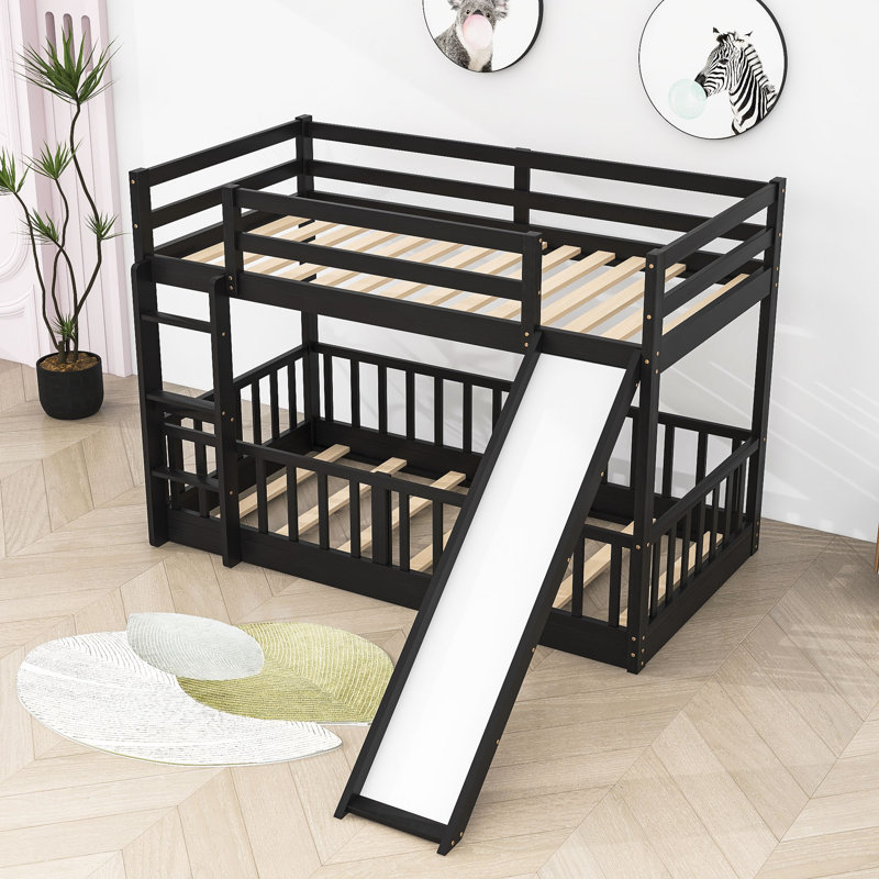 Lit superposé simple au-dessus de simple avec glissière et échelle, Espresso