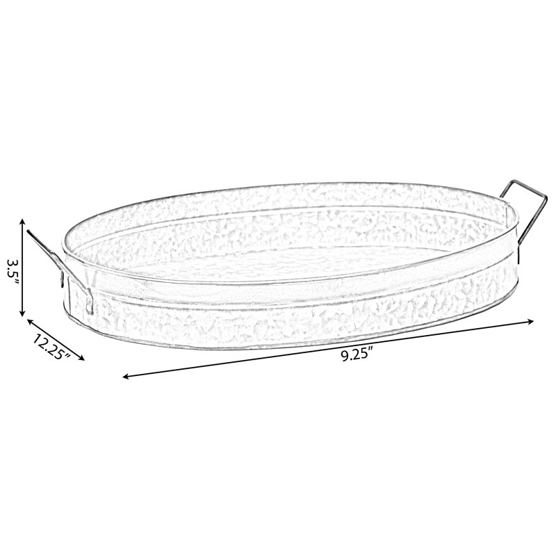 Plateau de table à café ovale en métal galvanisé Henke, H 3,5 po x l 12,25 po x P 19,25 po