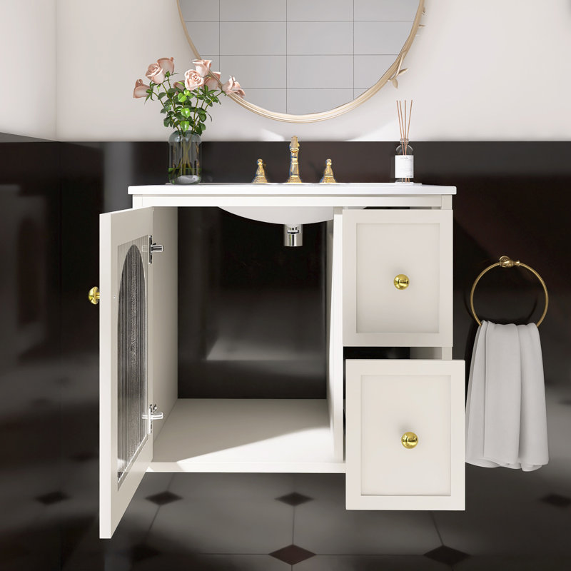 Ensemble de meuble-lavabo mural pour petit espace, Beige