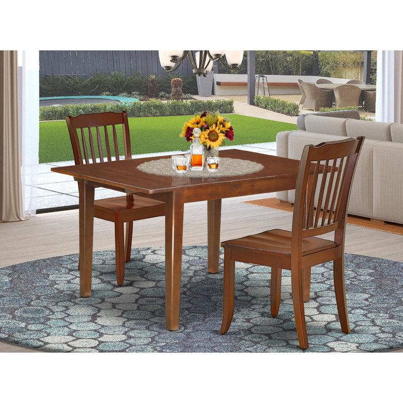 3 Piece Dining Room Table Set Contains a Rectangle Kitchen Table with Butterfly Leaf and 2 Dining Chairs, Mahogany, Wooden, 3