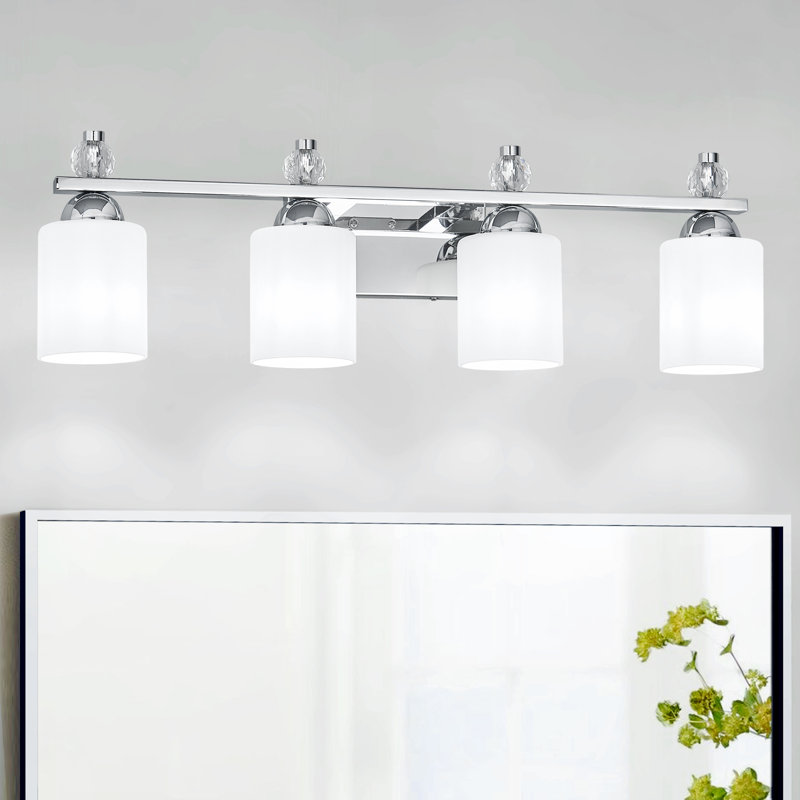 Luminaires de meuble-lavabo en verre Mid-Century E26, Chrome chrome, 4 lumières