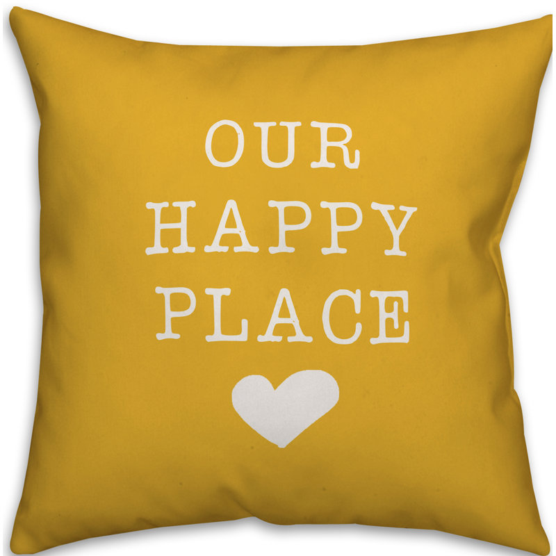 Textual Outdoor Throw Pillow, 16" H x 16" W, Yellow