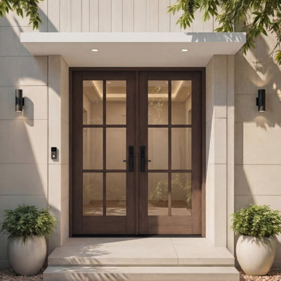 G106-SW-80 | 80" Double Door, RTA Prehung Exterior, SDL 6 Lite, Unfinished Mahogany Wood