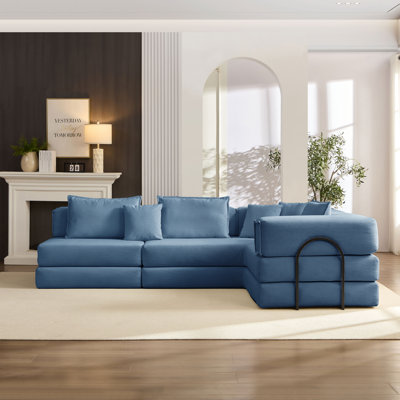 Canapé bleu polyvalent en velours côtelé à conception modulaire pour la maison