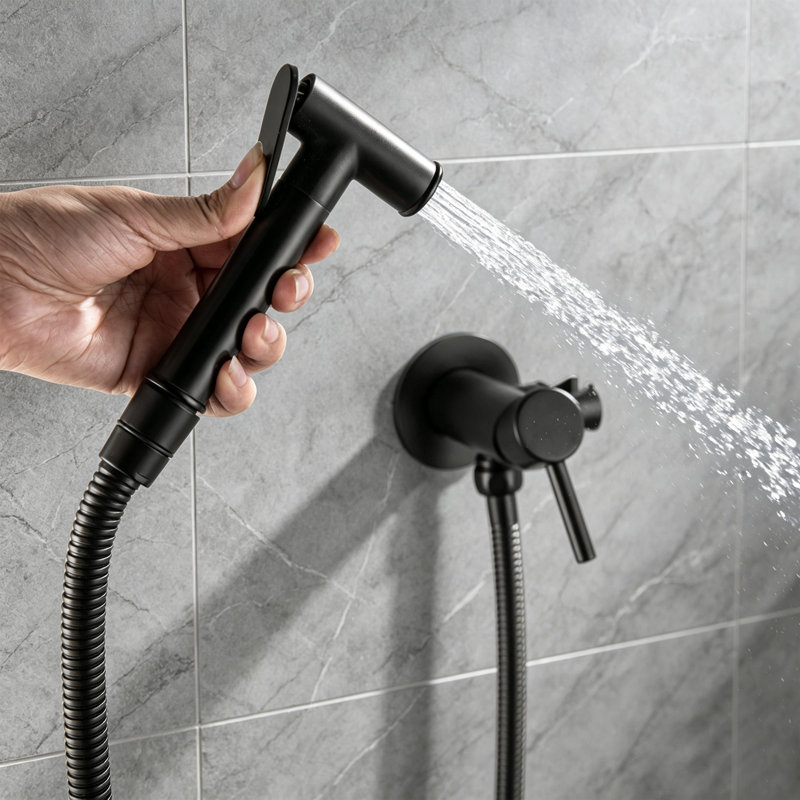 Handheld Bidet Sprayer For Toilet With Hot & Cold Mixer Valve With Hose & Holder, Matte Black