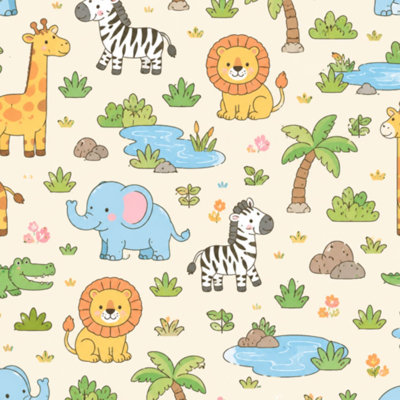 Peler et coller le papier peint de labyrinthe d'animaux tropicaux, ensemble de dessins animés, papier de contact tropical africain, adhésif mural amovible, décoration murale pour armoires de cuisine de chambre à coucher, 24 po x 118 po