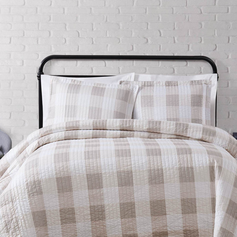 Ensemble de courtepointe en microfibre Buffalo, Courtepointe grand + 2 couvre-oreillers standard, Kaki