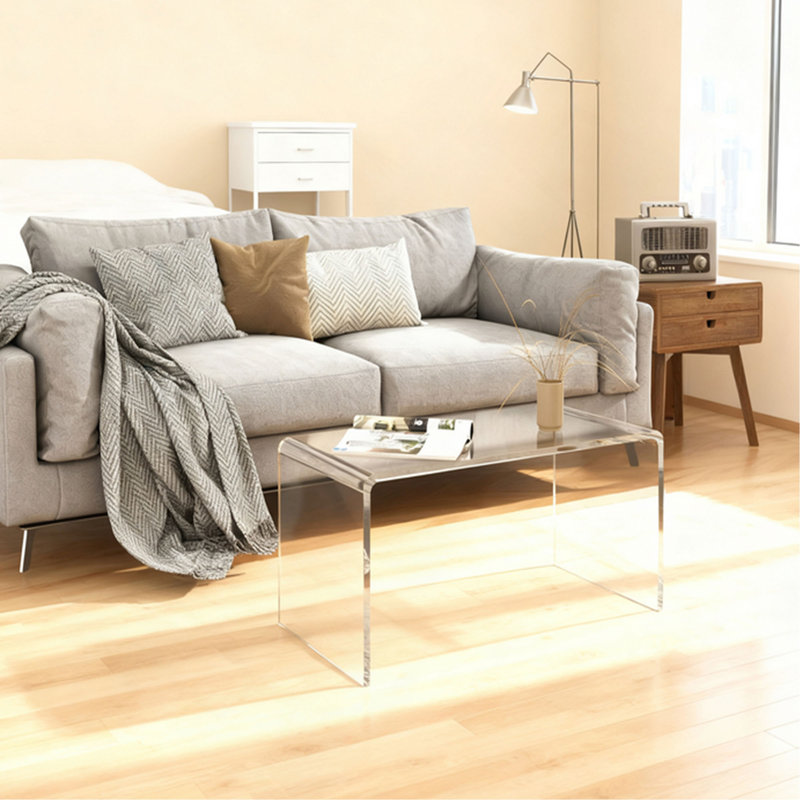 Table basse, table basse rectangulaire à cascade longue de 32 po, transparent