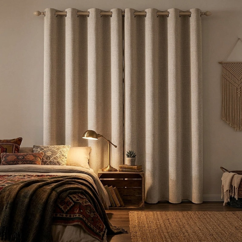 Rideaux 100% lin occultant, rideaux isolants et isolants avec œillets 52 x 96, 2 panneaux, Beige