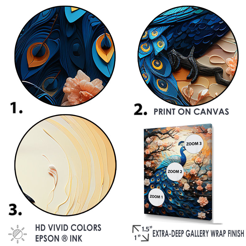 «Fantasy Peacock In Enchanted Blooms IV», reproduction sur toile, Cadre flottant noir, H 32 po x l 16 po x P 1 po