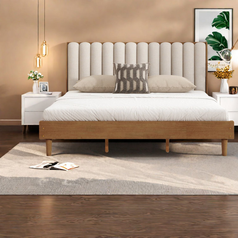 Lits en bois très grand moderne, structure en pin, tête de lit contemporaine avec clé de piano