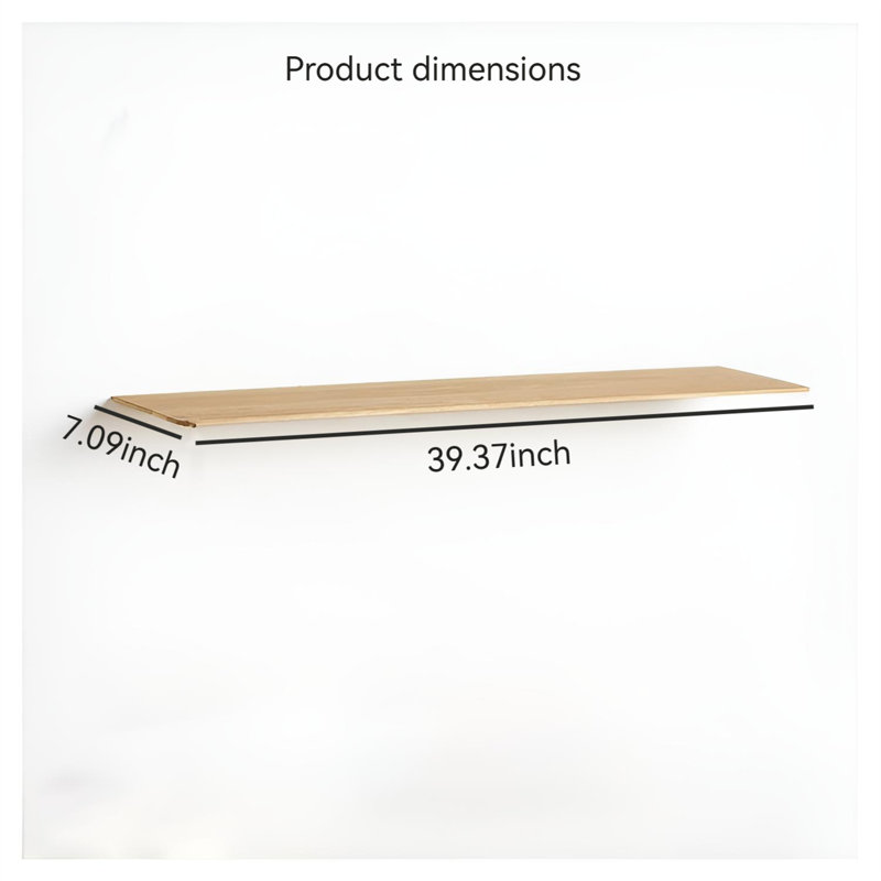 Tablette murale flottante en bois massif, H 7,09 po x l 39,37 po x P 0,5 po