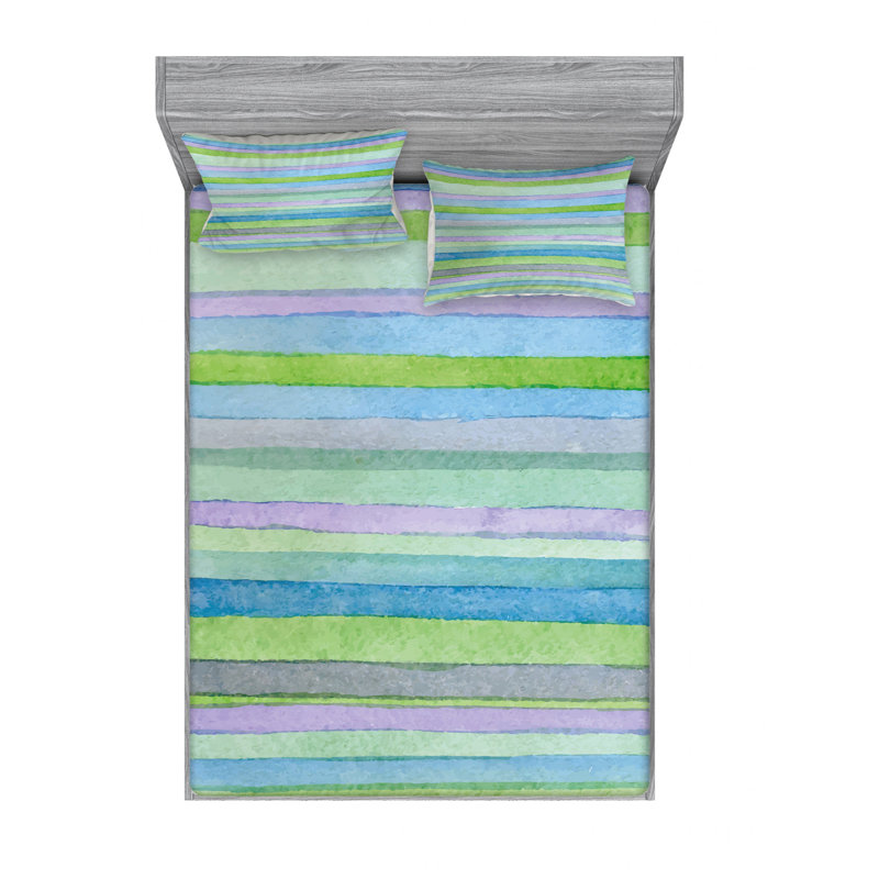 Microfiber Abstract Sheet Set, Full/Double Sheet Set with Fitted Sheet, Blue/Pink, Soft Striped