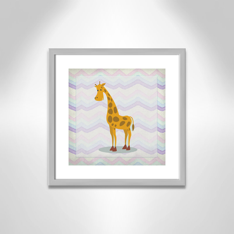Décalcomanie murale «Pink Giraffe Time», Encadré de boîte argent, H 16 po x l 16 po x P 1,18 po