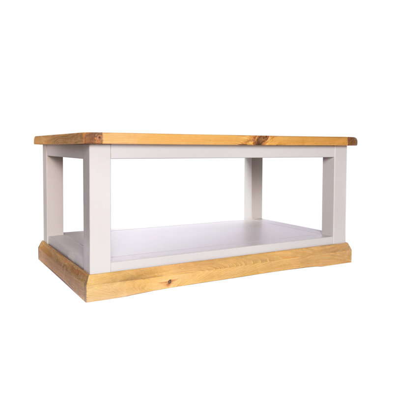 Harrell Frame Coffee Table with Storage, Off-White/Oak Top