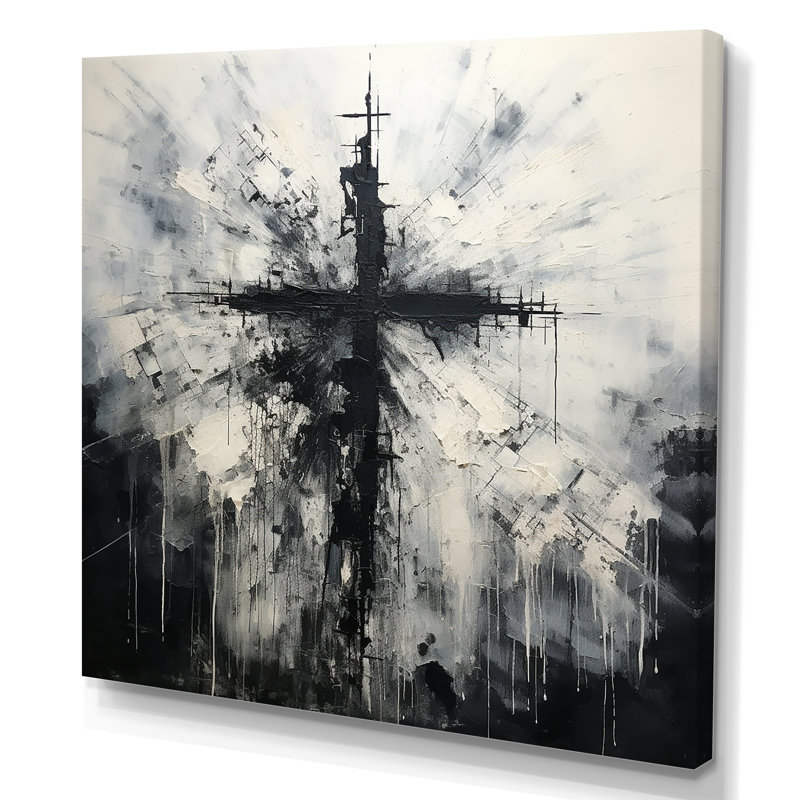 Minimalisme noir et blanc, croix religieuse - art mural sur toile Christianisme, Toile tendue, H 24 po x l 24 po x P 1 po