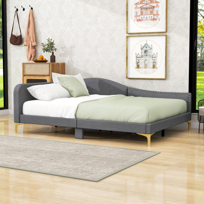 Linen Upholstered Daybed for Living Room, Gray, Full/Double