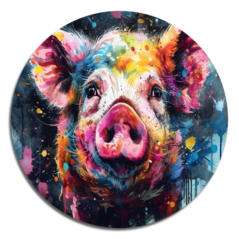 Illustration colorée de cochons colorés - animaux ronds, H 16 po x l 16 po