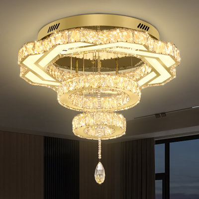 Dia 24" Gold Chandelier Flush Mount Ceiling Light For Bedroom Living Room Dining Room