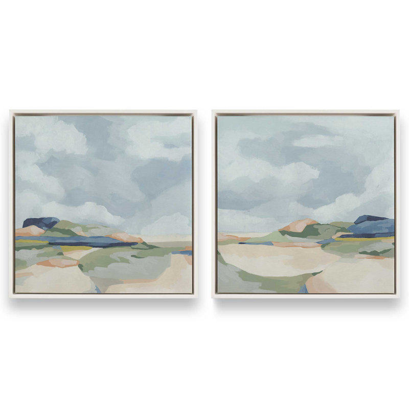 Ensemble de 2 impressions sur toile Serene Seaside Pastels, H 33,5 po x l 67 po x P 1,75 po, Cadre flottant en chrome poli