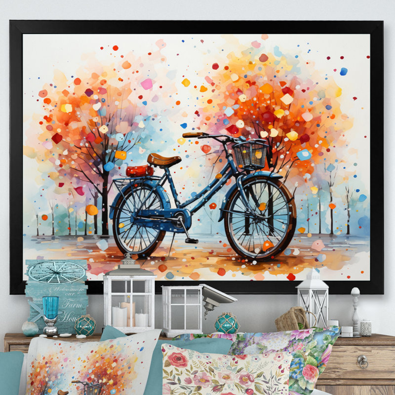 Bicycle Harmonious Pedals Pointillism IV - Transportation Wall Art Prints, H 16 po x l 32 po x P 1 po, Cadre simple noir
